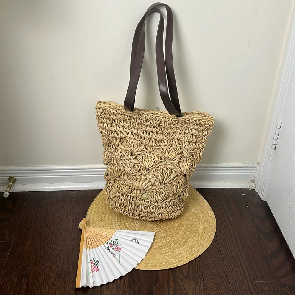 Vintage shoulder Cottagecore Straw Bag - Picture 1 of 10